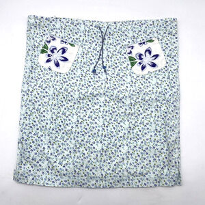 Vintage 90s Roxy Blue Floral Cotton Linen Drawstring Beach Skirt Size S 36"